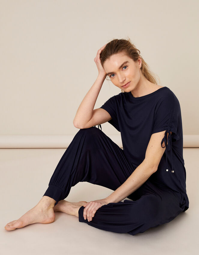 LOUNGE Ruched Sleeve T-Shirt, Blue (NAVY), large