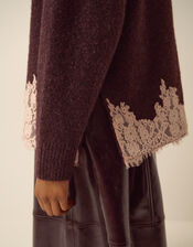 Lana Lace Funnel Neck Jumper, Brown (CHOCOLATE), large