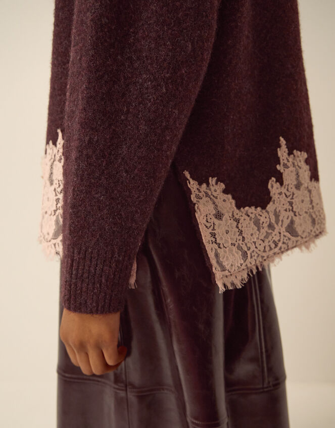 Lana Lace Funnel Neck Jumper, Brown (CHOCOLATE), large