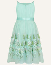 Hollyhocks Embroidered Dress in Recycled Polyester, Green (MINT), large