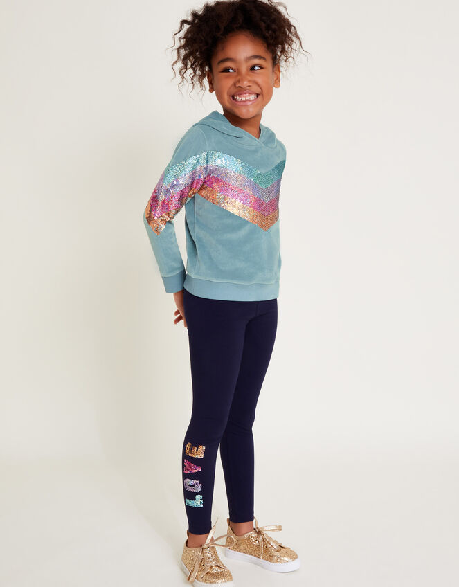 Sequin Velour Hoodie and Leggings Set, Green (GREEN), large