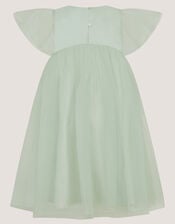 Winnie Satin Bow Party Dress, Green (SAGE), large