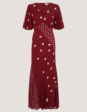 Amaya Puff Sleeve Polka Dot Maxi Dress, Red (BURGUNDY), large
