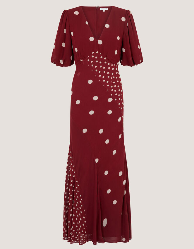 Amaya Puff Sleeve Polka Dot Maxi Dress, Red (BURGUNDY), large