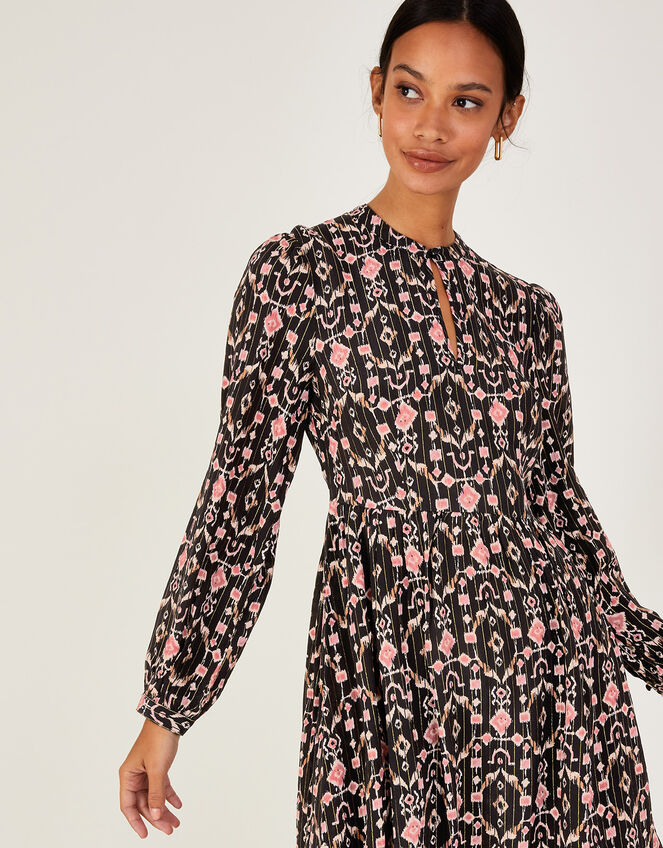 Eliza Ikat Print Short Dress, Black (BLACK), large