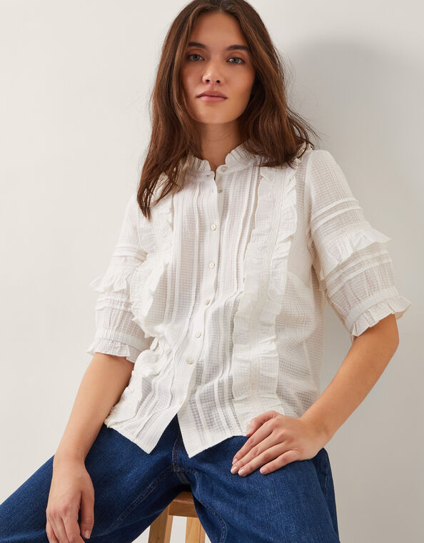 Meesha Frill Short Sleeve Shirt , Ivory (IVORY), large