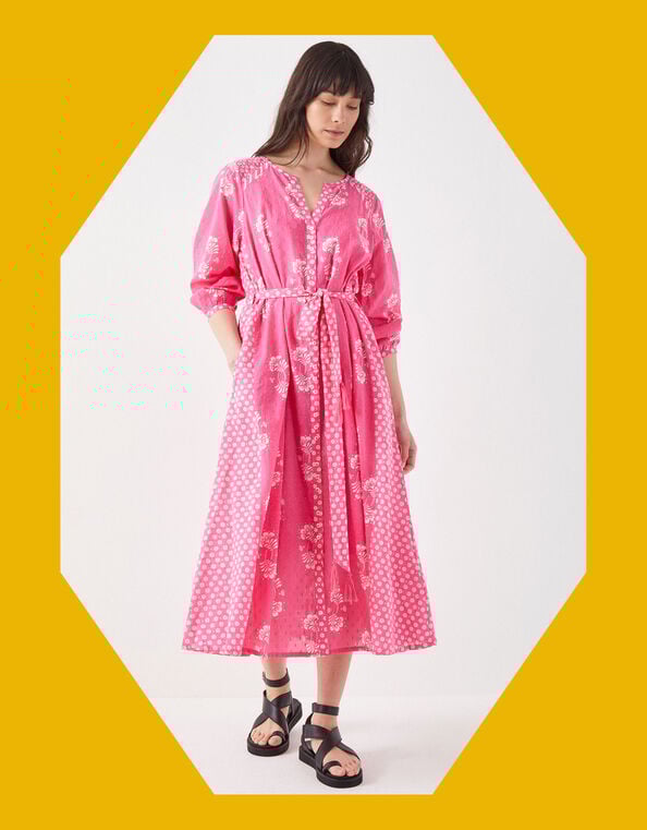 East Amber Floral Print Midi Dress, Pink (PINK), large