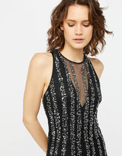 Rosie Linear Sequin Maxi Dress, Black (BLACK), large