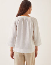 Linen Rosa Bib Blouse, White (WHITE), large