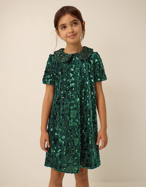 Esmeralda Sequin Collar Party Dress, Green (GREEN), large