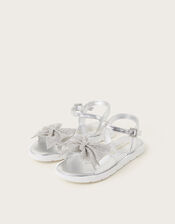 Diamante Bow Metallic Sandals, Silver (SILVER), large