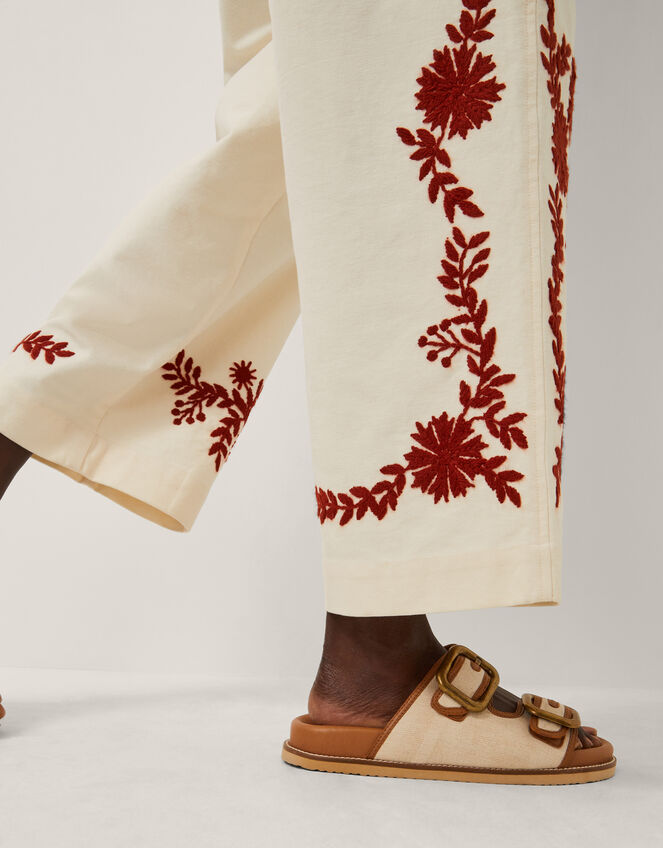 Emilia Floral Embroidered Trousers, Ivory (IVORY), large