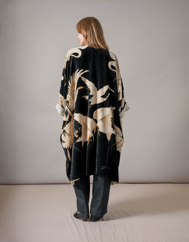 One Hundred Stars Velvet Stork Print Kimono, , large