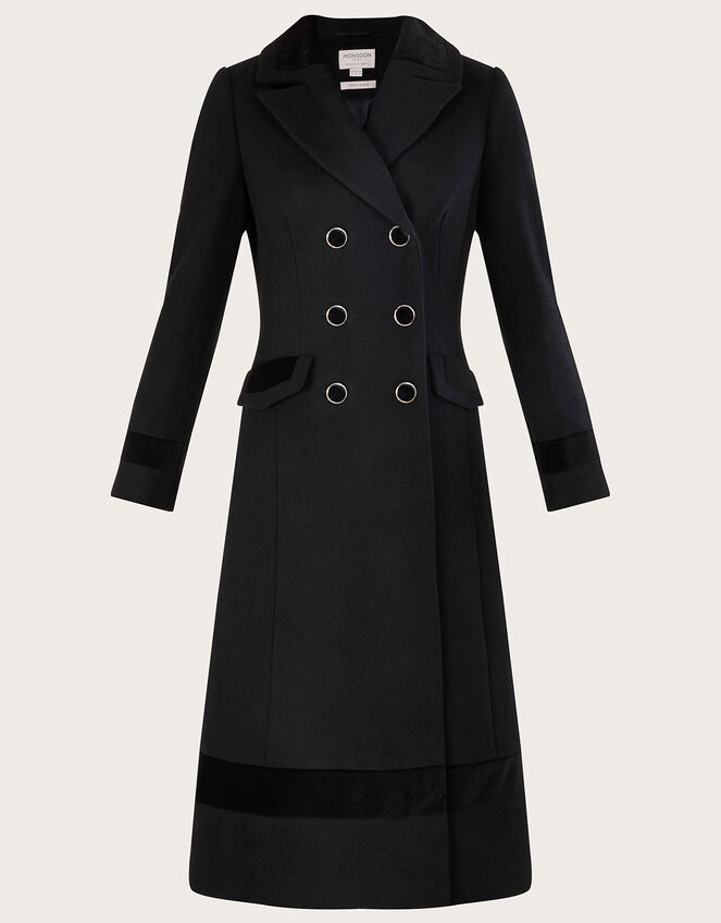 Serena Velvet Detail Coat Black