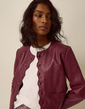 Penelope Scallop Faux Leather Jacket, Red (BERRY), large