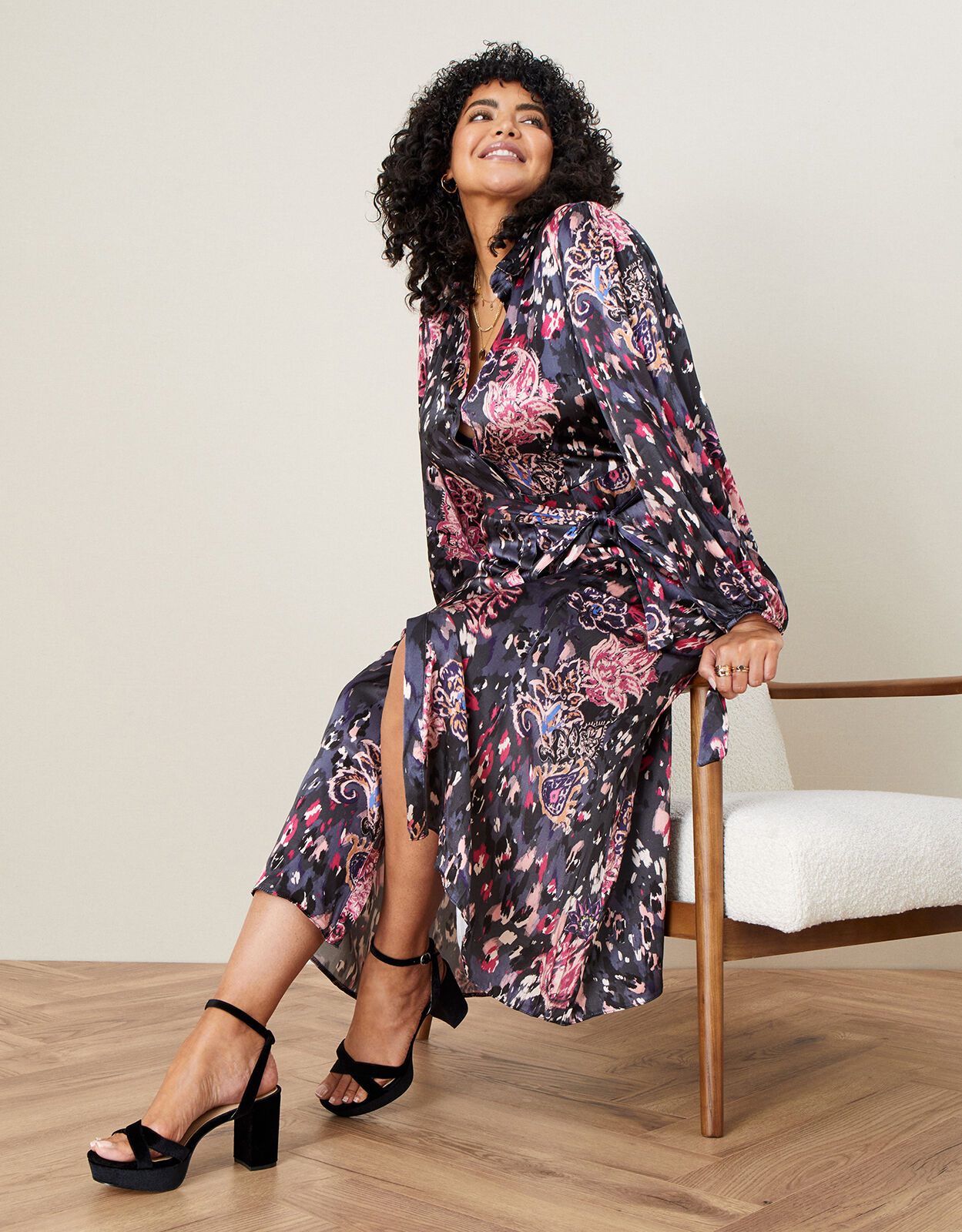 Satin print shirt dress sale