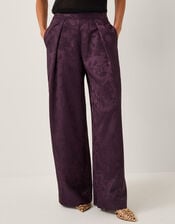 Rory Floral Satin Wide Leg Trousers, Purple (PURPLE), large