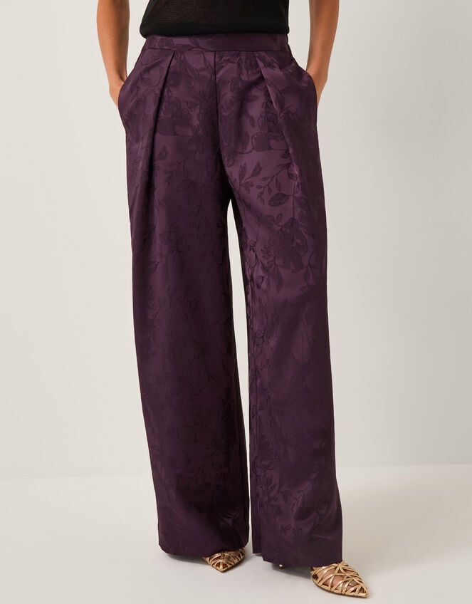 Rory Floral Satin Wide Leg Trousers, Purple (PURPLE), large