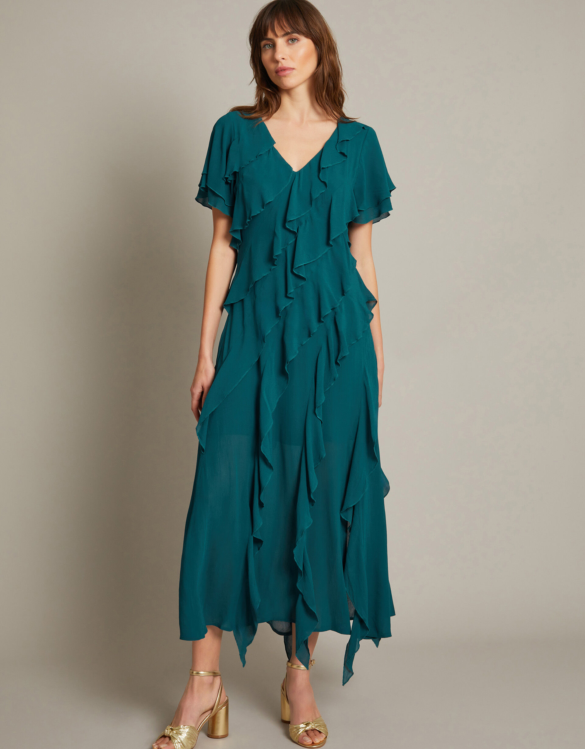 Renata Ruffle Maxi Dress Teal