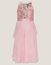 Sequin Waterfall Tulle Dress, Pink (PINK), large
