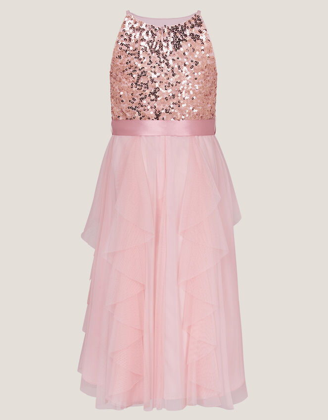 Sequin Waterfall Tulle Dress, Pink (PINK), large