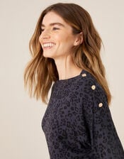 LOUNGE Animal Print Gold Button Top, Grey (GREY), large