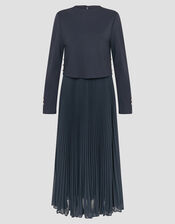 Penny Long Sleeve Pleated Midi Dress, Blue (NAVY), large