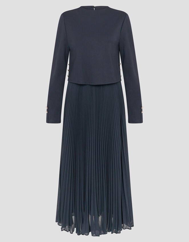 Penny Long Sleeve Pleated Midi Dress, Blue (NAVY), large