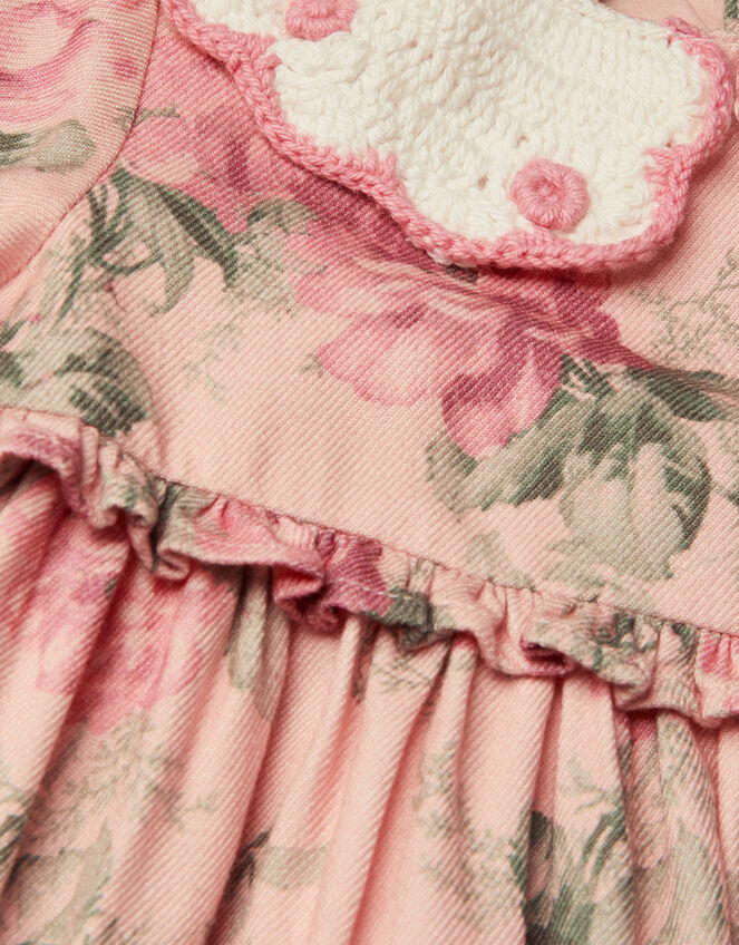 Newborn Betsy Crochet Collar Dress and Floral Briefs Set, Pink (PINK), large