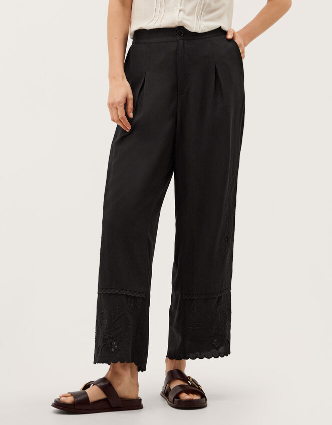 Cindy Embroidered Wide Leg Trousers, Black (BLACK), large