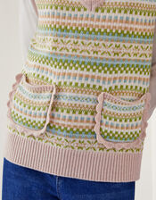 Fawn Fair Isle Knitted Vest, Green (GREEN), large