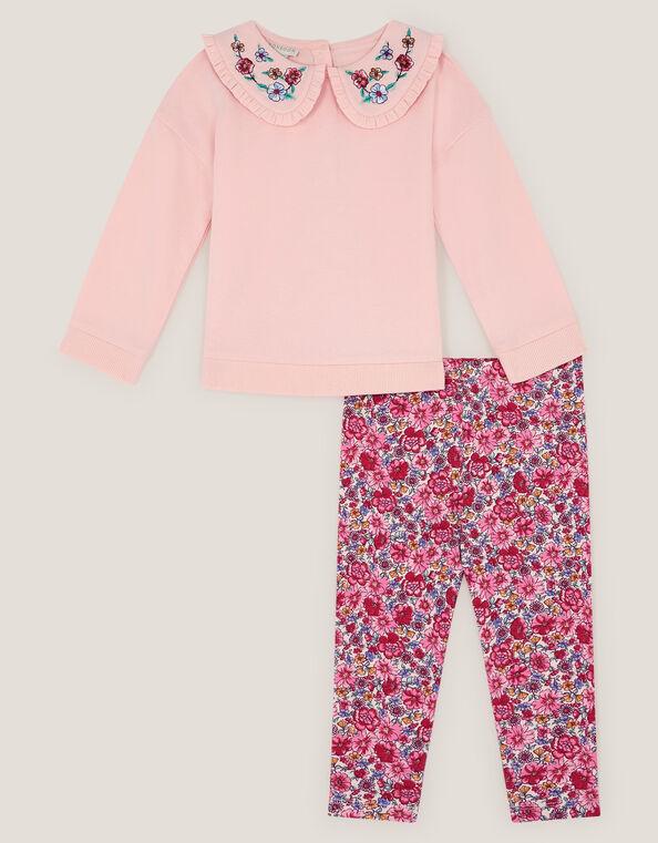 Baby Collar Top & Floral Leggings Set, Pink (PINK), large