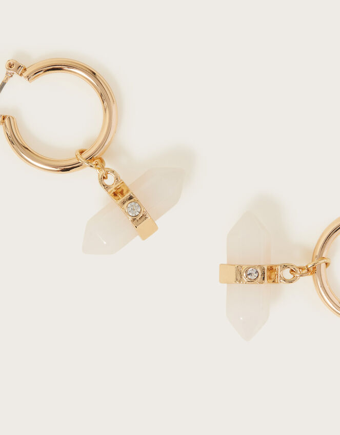 Stone Drop Hoop Earrings, , large