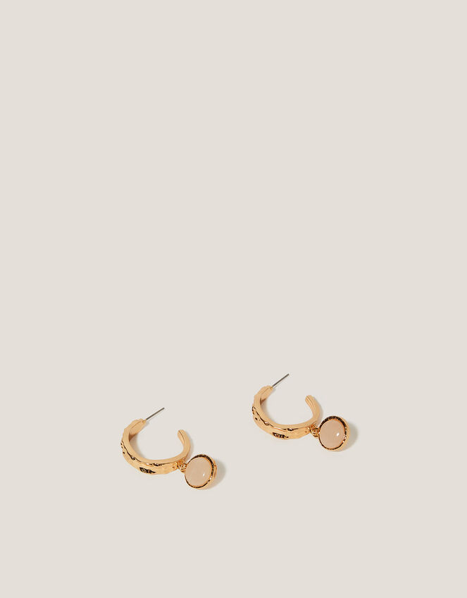 Gem Drop Hammered Hoop Earrings, , large