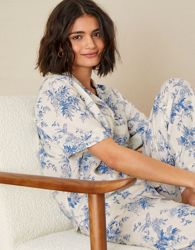 Bird Floral Pyjama Top, Ivory (IVORY), large