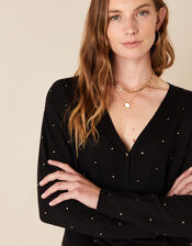 Hotfix Gem Knit Cardigan with Sustainable Viscose, Black (BLACK), large