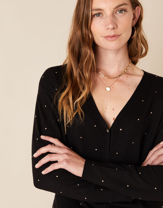 Hotfix Gem Knit Cardigan with Sustainable Viscose, Black (BLACK), large