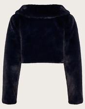 Long Sleeve Faux Fur Shrug, Blue (NAVY), large