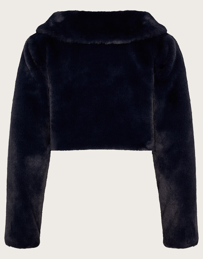 Long Sleeve Faux Fur Shrug, Blue (NAVY), large