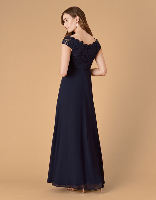 Dawn Lace Bardot Maxi Dress, Blue (NAVY), large