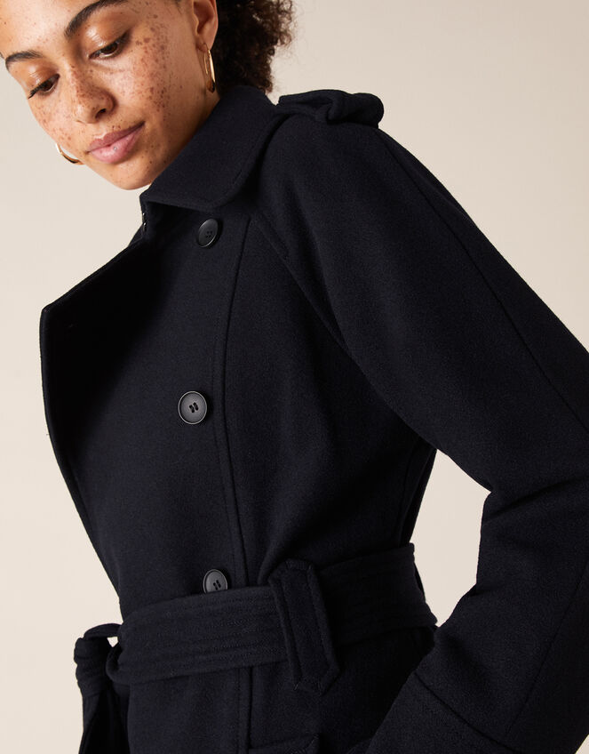 Double-Breasted Trench Coat in Wool Blend, Blue (NAVY), large