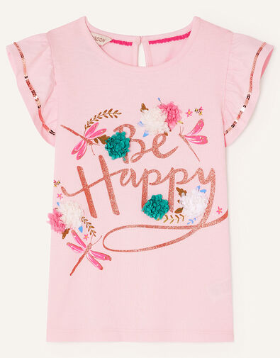 Be Happy Short Sleeve T-Shirt Pink, Pink (PINK), large