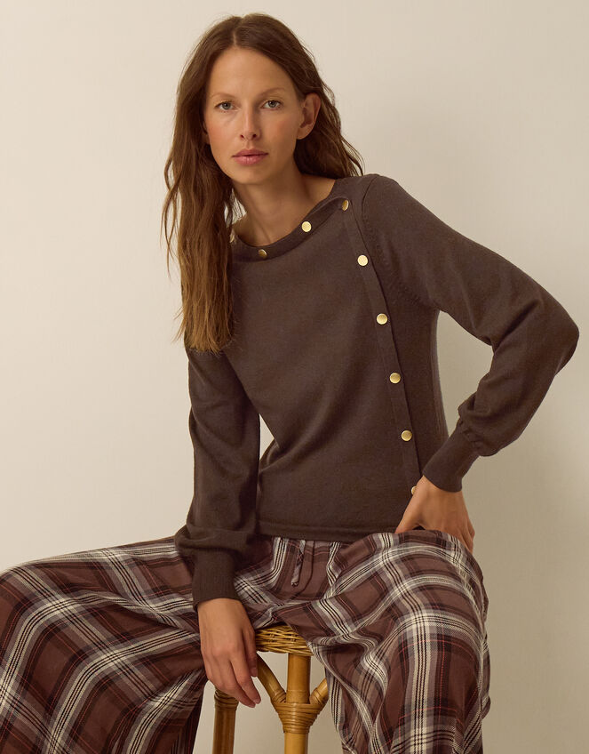 Beryl Button Jumper, Brown (CHOCOLATE), large