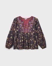 East Elenie Embroidered Floral Blouse, Black (BLACK), large