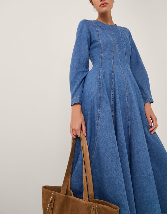 Isadora Denim Midi Dress, MID BLUE, large