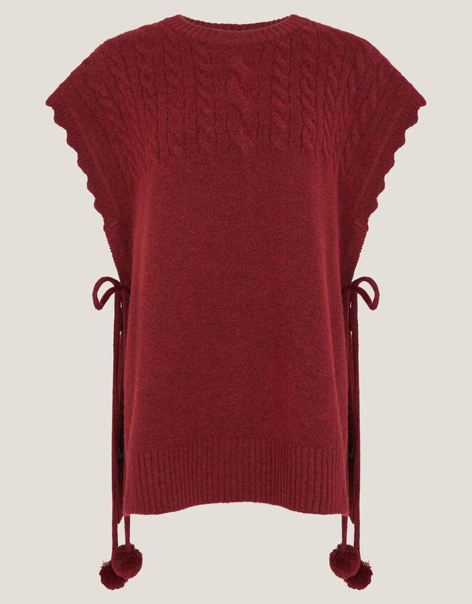 Coco Sleeveless Cable Knit Poncho, Red (BURGUNDY), large