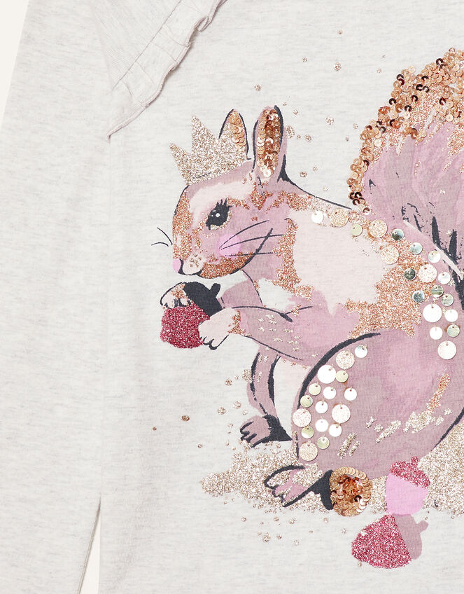 Glitter Squirrel Long Sleeve Top, Grey (GREY), large