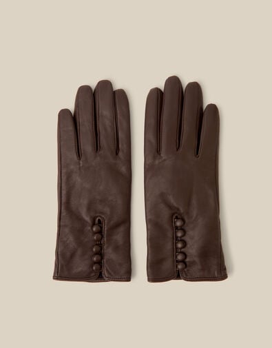 Lara Leather Gloves, Brown (CHOCOLATE), large