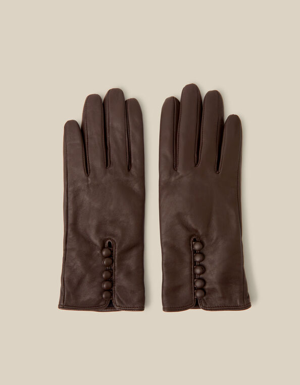 Lara Leather Gloves, Brown (CHOCOLATE), large