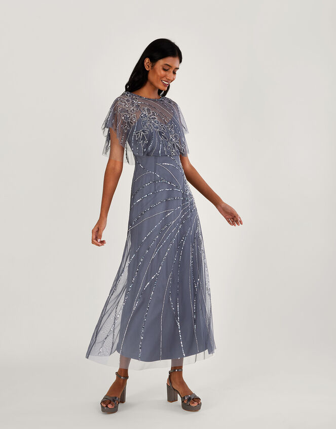 Sienna Embroidered Shorter Length Maxi Dress Blue | Evening Dresses ...